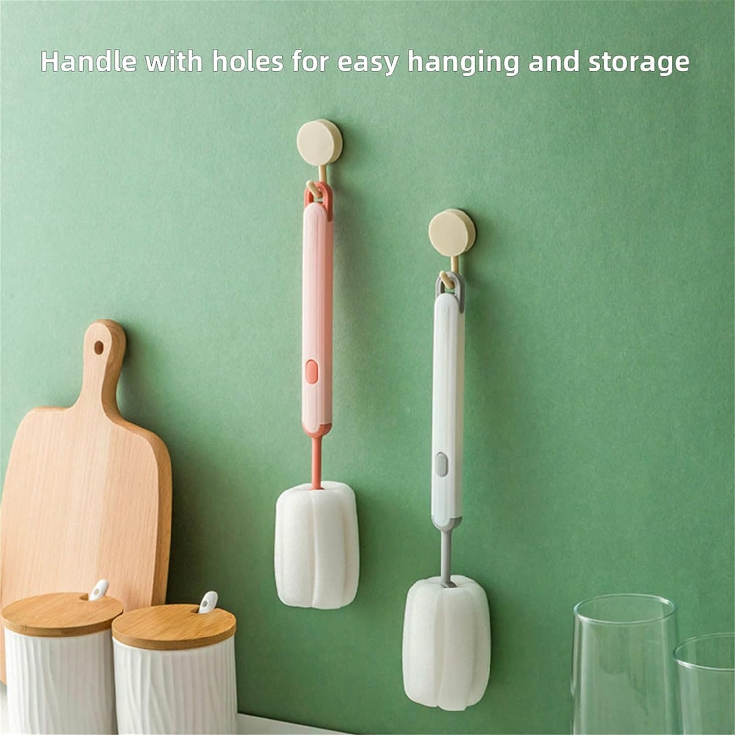 Long Handle Cup Cleaner Brush - Sponge Bottle Cleaner Brush for Cups, Water Bottles ( Random Color)