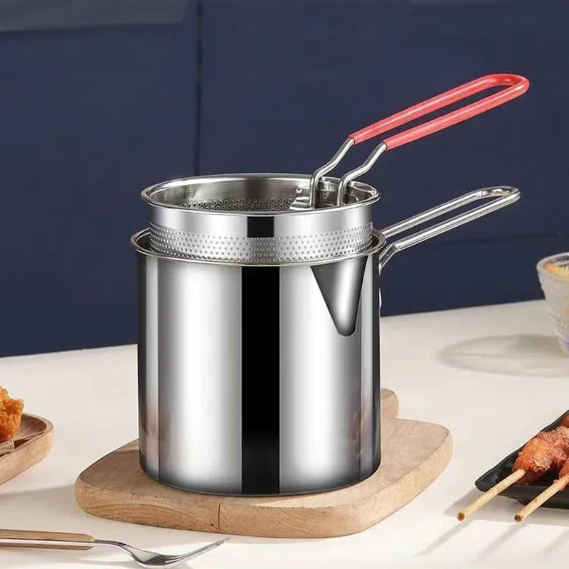 Stainless Steel Deep Fryer Frying Pot With Strainer 12ML Capacity | Basket Deep Fryer Pot for Baking Frying Boiling Home Kitchen
