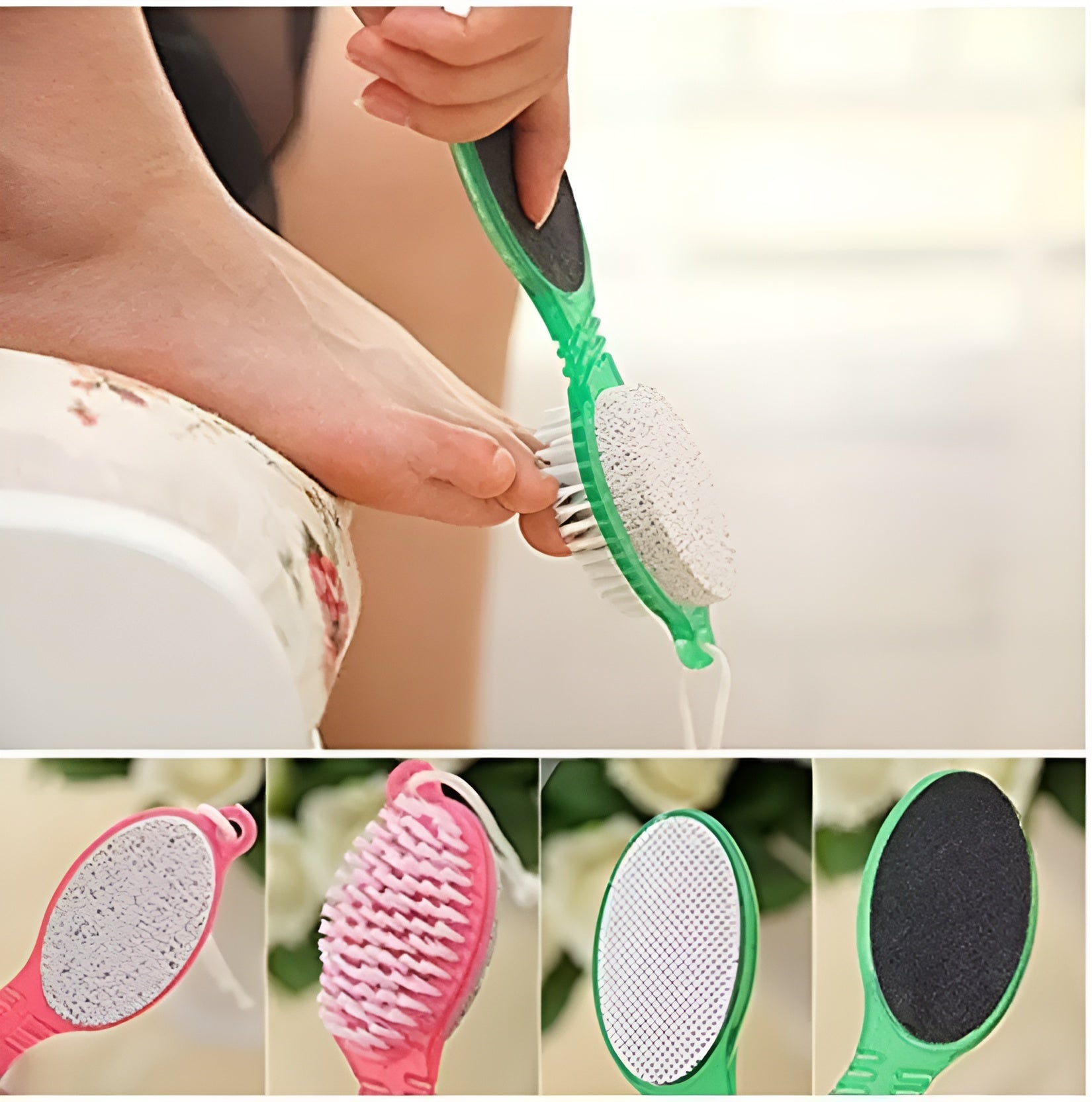 4 In 1 Foot Scrubber | Multi Use Pedicure Paddle Brush �4 Step Pedicure Cleanse, Scrub, File And Buff (random Color)