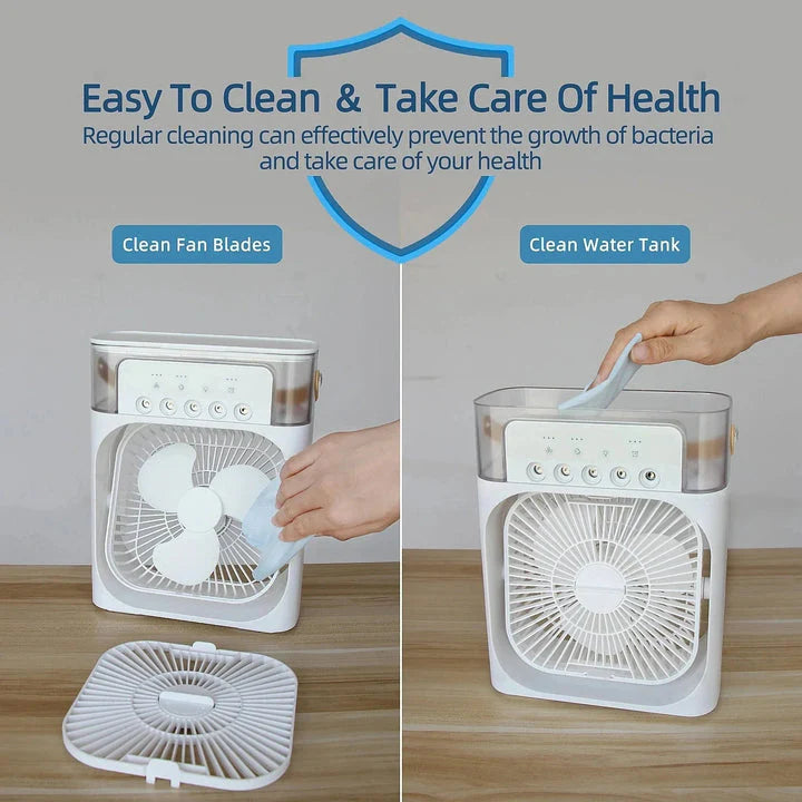 Portable Air Conditioner Fan Large Size USB Electric Fan with LED Night Light, Fine Mist Water, and Humidifier Function | Led Night Light Water Mist (Random Color)