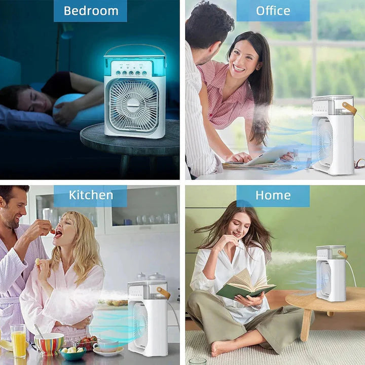 Portable Air Conditioner Fan Large Size USB Electric Fan with LED Night Light, Fine Mist Water, and Humidifier Function | Led Night Light Water Mist (Random Color)