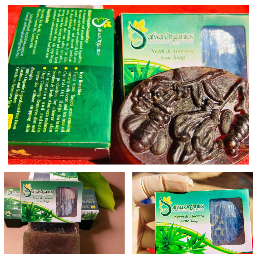 Safwa Organics Neem &amp; Aloe Vera Handmade Soap �Acne-Fighting Natural Cleanser 100g