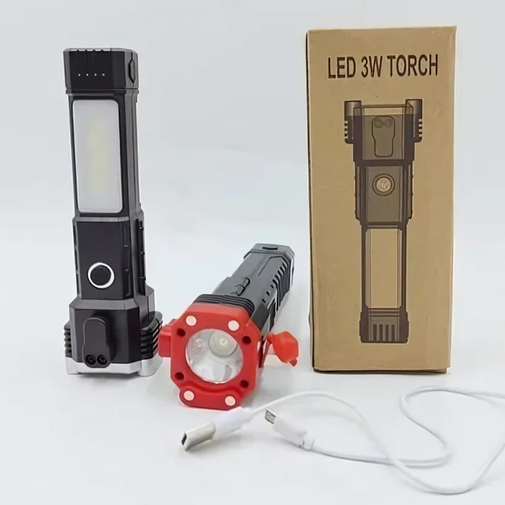 High-power Led Torch Light Rechargeable Flashlight And Multifunctional Tactical Hammer &amp; Power Bank To Charge the Phone With Box~ 3000 mAh (random Color)