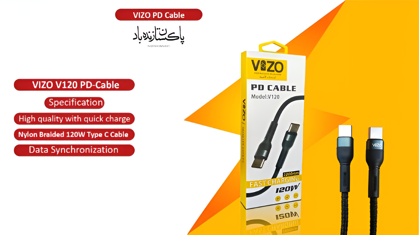 Vizo V120 PD Fast Charging &amp; Data Cable | Type-C to Type-C Cable - V120 Type-C to Type-C Fast Charging Cable