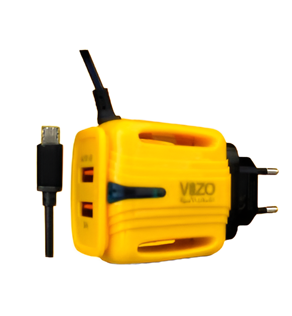 3A Light Change Charger with 2 USB Ports &amp; Built-in Micro USB Cable | Best Quality Charger For Android | Vizo 3A Charger