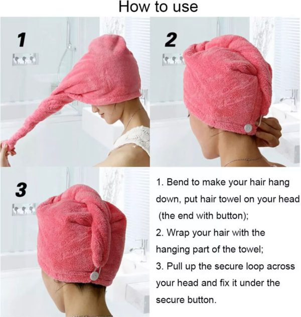 Turby Towel Bath Towels - Dry Hair Cap Super Absorbent Quick-drying Shower towel (Random color) 65 CM length