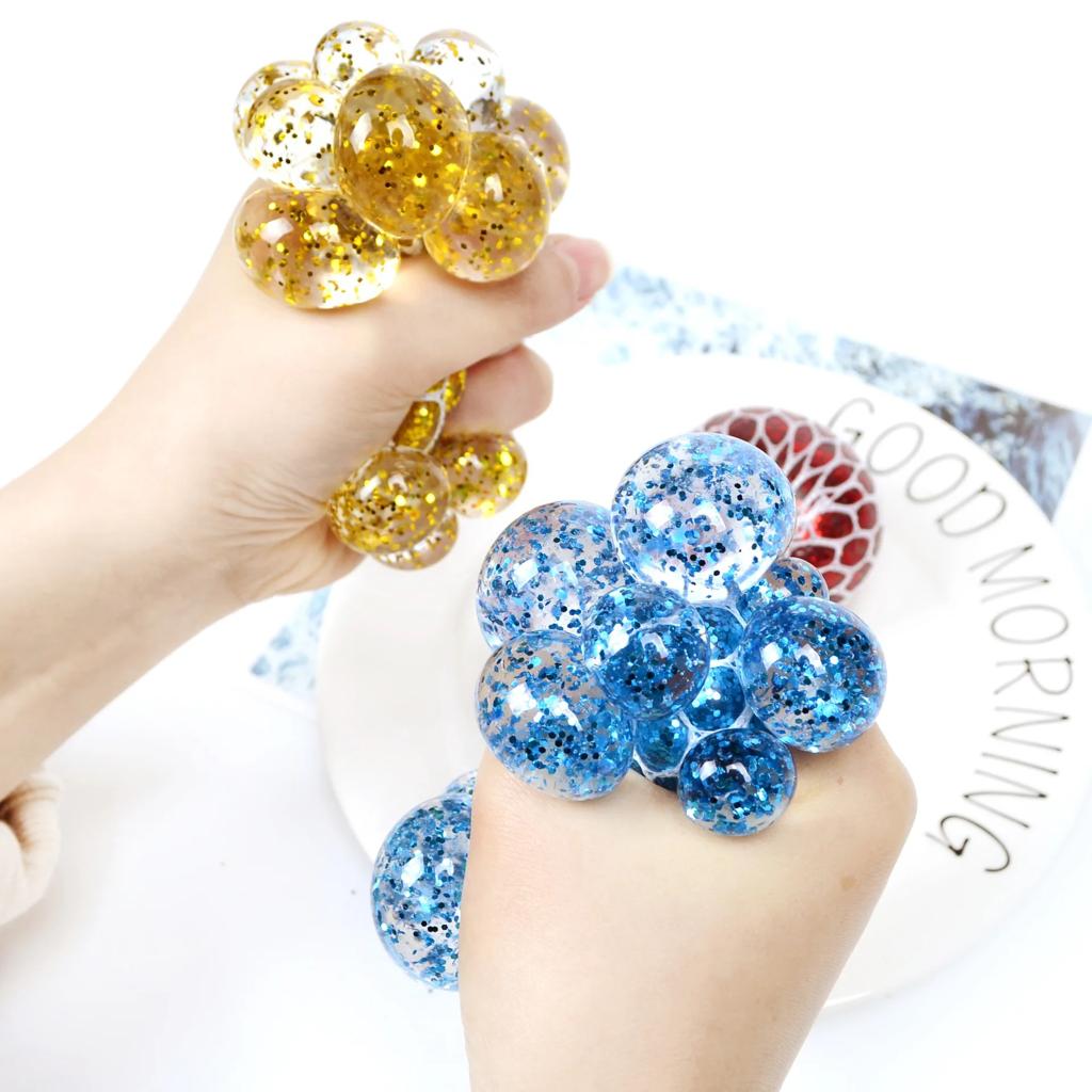 Fidget Squeeze Anti Stress Mesh Squishy Ball Squeeze Grape Ball (pack of 3)(random color)