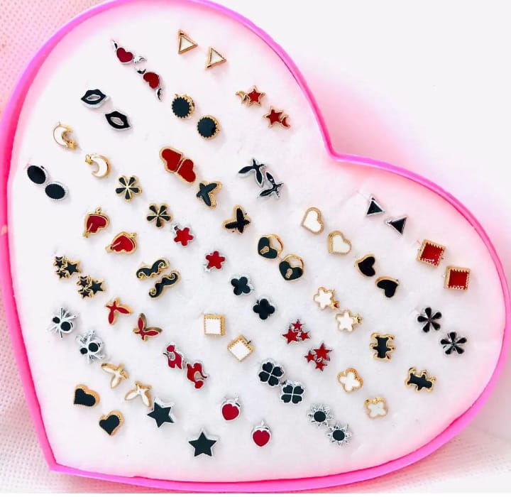 36 Pairs Of Random Beautiful Ear studs  Silicon Back  With Back Stopper