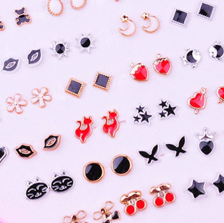 36 Pairs Of Random Beautiful Ear studs  Silicon Back  With Back Stopper