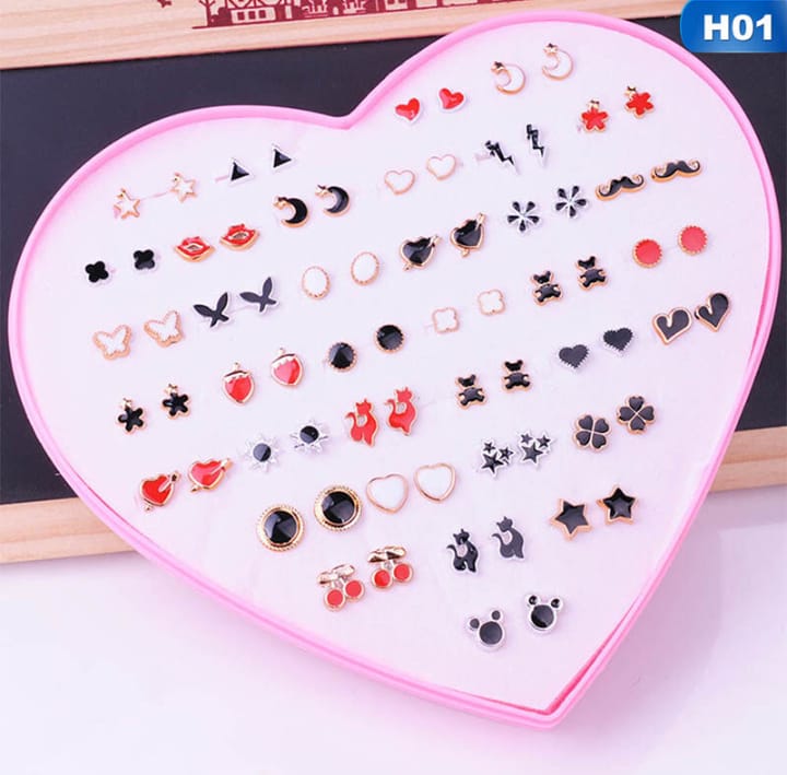 36 Pairs Of Random Beautiful Ear studs  Silicon Back  With Back Stopper