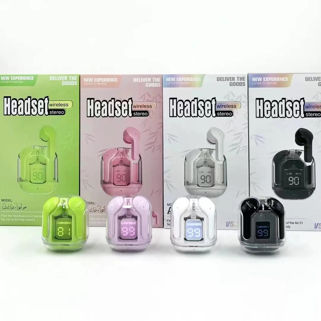 Air31 Earbuds Wireless Crystal Transparent body - with silicone pouch ( random color )