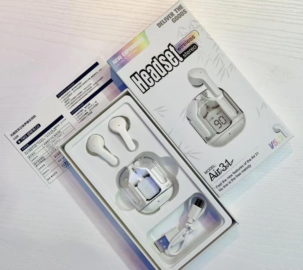 Air31 Earbuds Wireless Crystal Transparent body - Without Silicone Pouch ( random color )