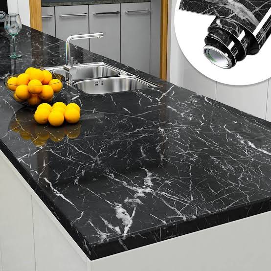 Deal (pack of 2 )Self Adhesive Sheet for Kitchen / Waterproof Anti Oil &amp; Heat Resistant Wallpaper Sheet (Black and white)Size 45?200