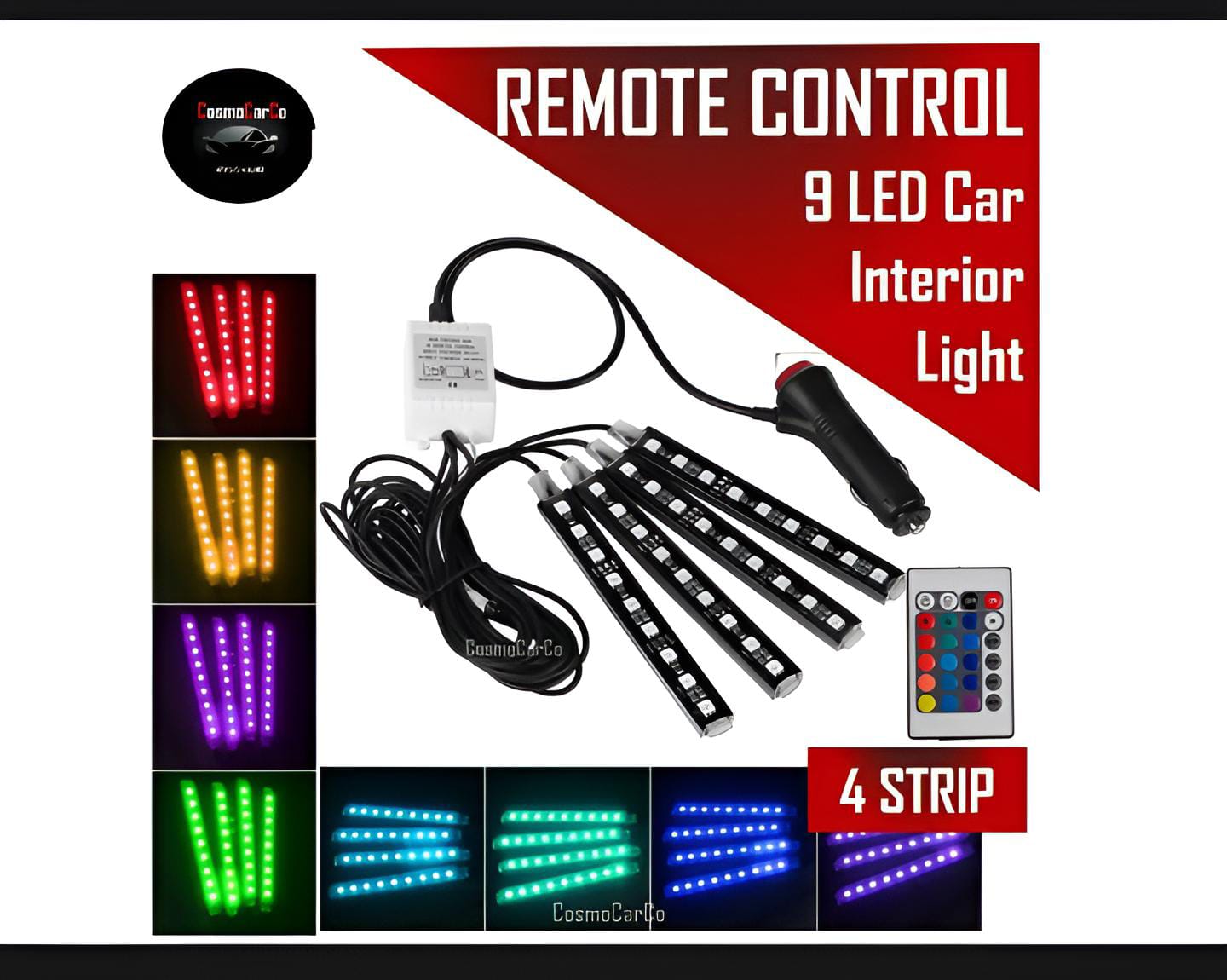 Interior light (with remote) 12 led RGB LIGHT strip Without button for bike/car/jeeb and all vehicles  (With Box Packing)