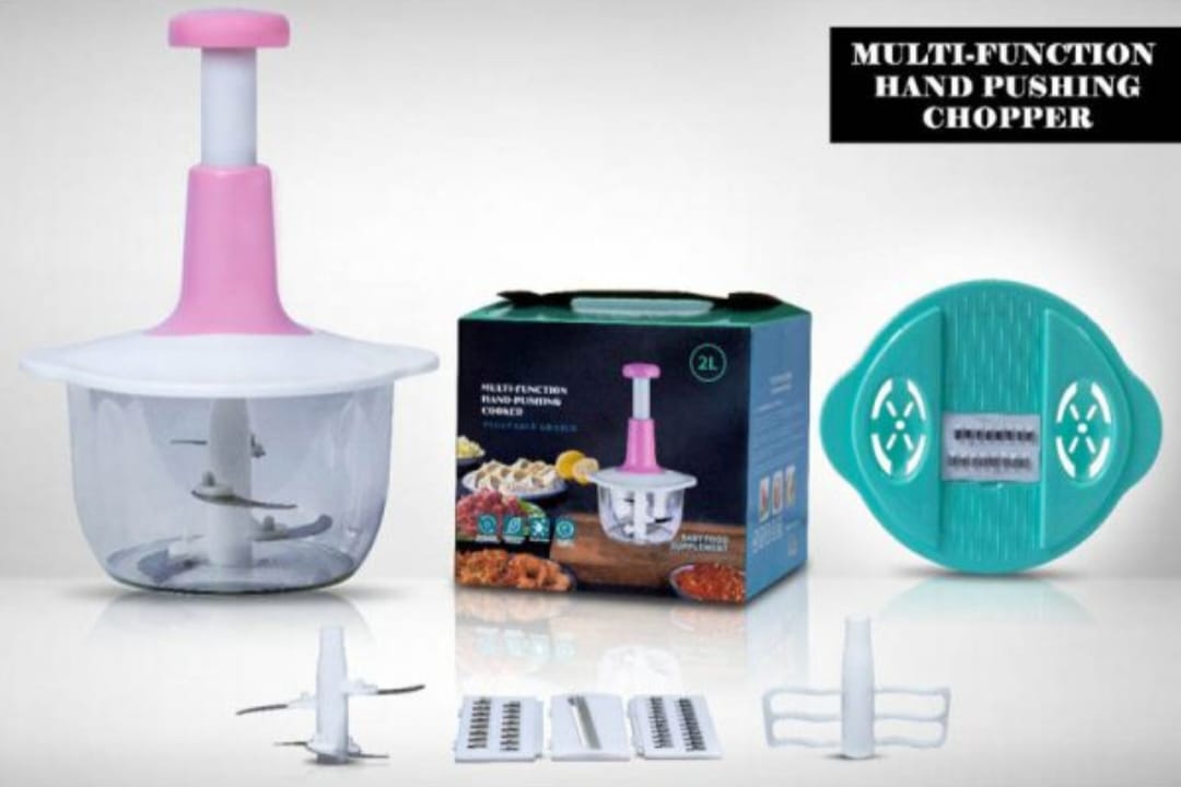 Multifunctional Manual Pushing Chopper with Beater &amp; (Grater , Shredder,  Slicer Plate) High Quality(random color )