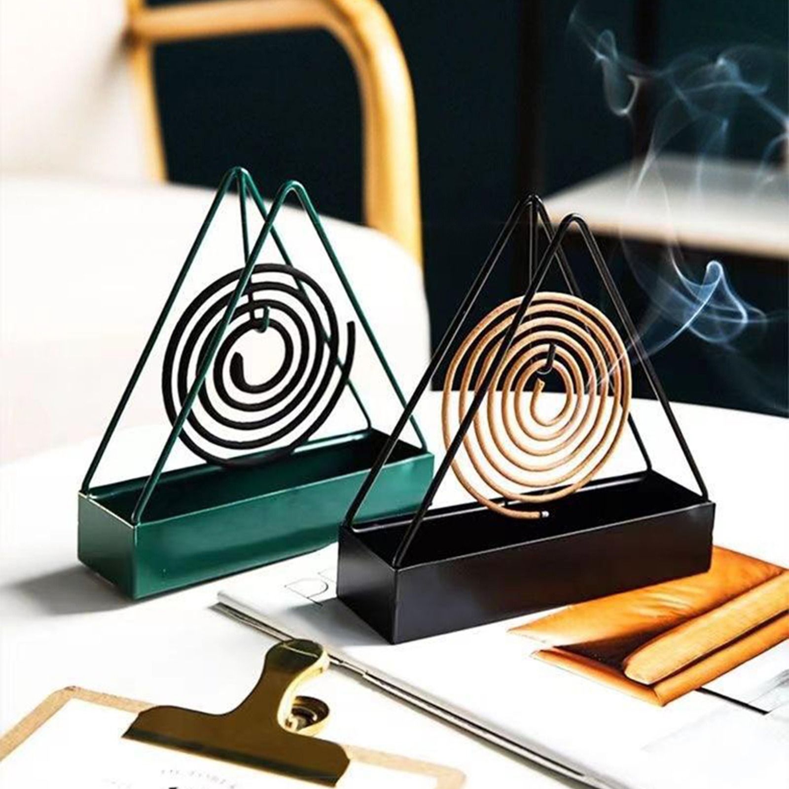 Mosquito Coil Holder Incense Burner Decorative Ornament Craft Triangle (Black)