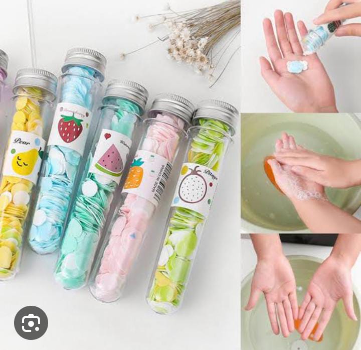 200 PCS Disposable Paper Soap with Portable Tube Bottle �Multi-Color Travel Soap Sheets for Hand Washing, Camping, and Outdoor Use