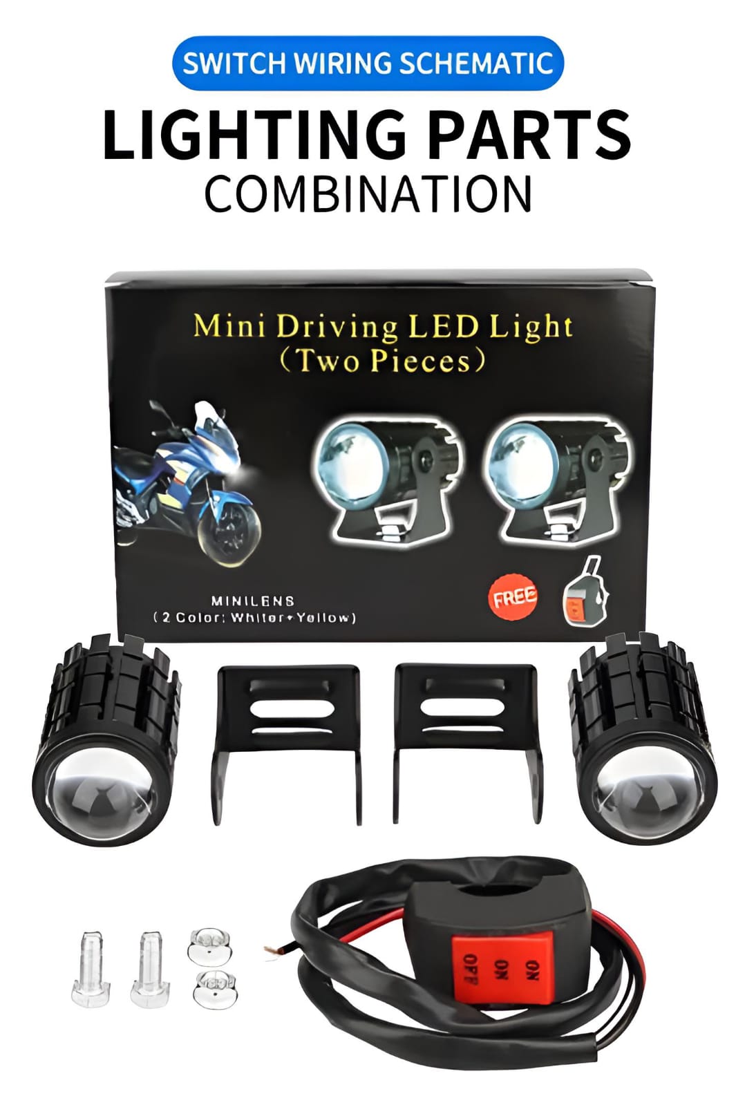 (2pcs) New Mini Driving Fog Light for All Motorcycle, Cars, Jeep(2pcs) Dual Function White-Yellow Lens Projectors Auxiliary Light 20w free button