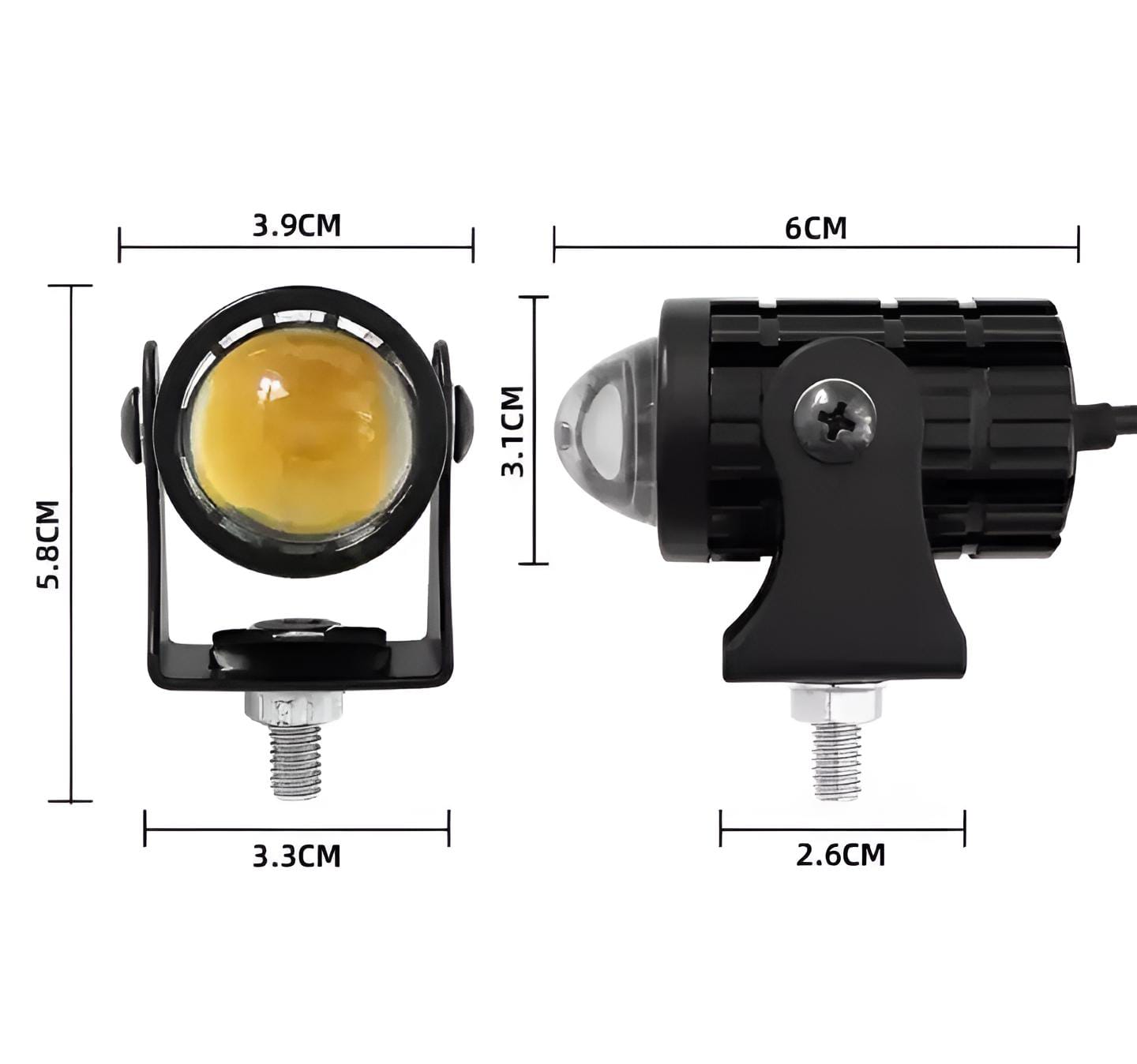 1Pc New Mini Driving Fog Light for All Motorcycle, Cars, Jeep  Dual Function White-Yellow Lens Projectors Auxiliary Light 20w (Metal Body)