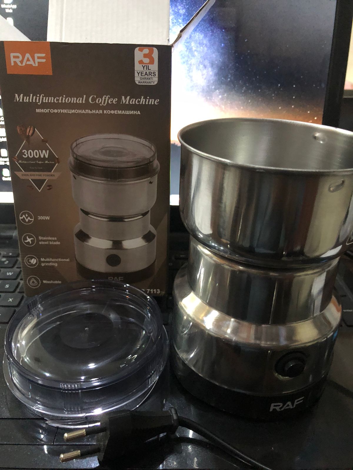 MULTI PURPOSE ELECTRIC COFFEE GRINDER AUTOMATIC COFFEE SPICE  GRINBEANDER STAINLESS STEEL - 150 Watts