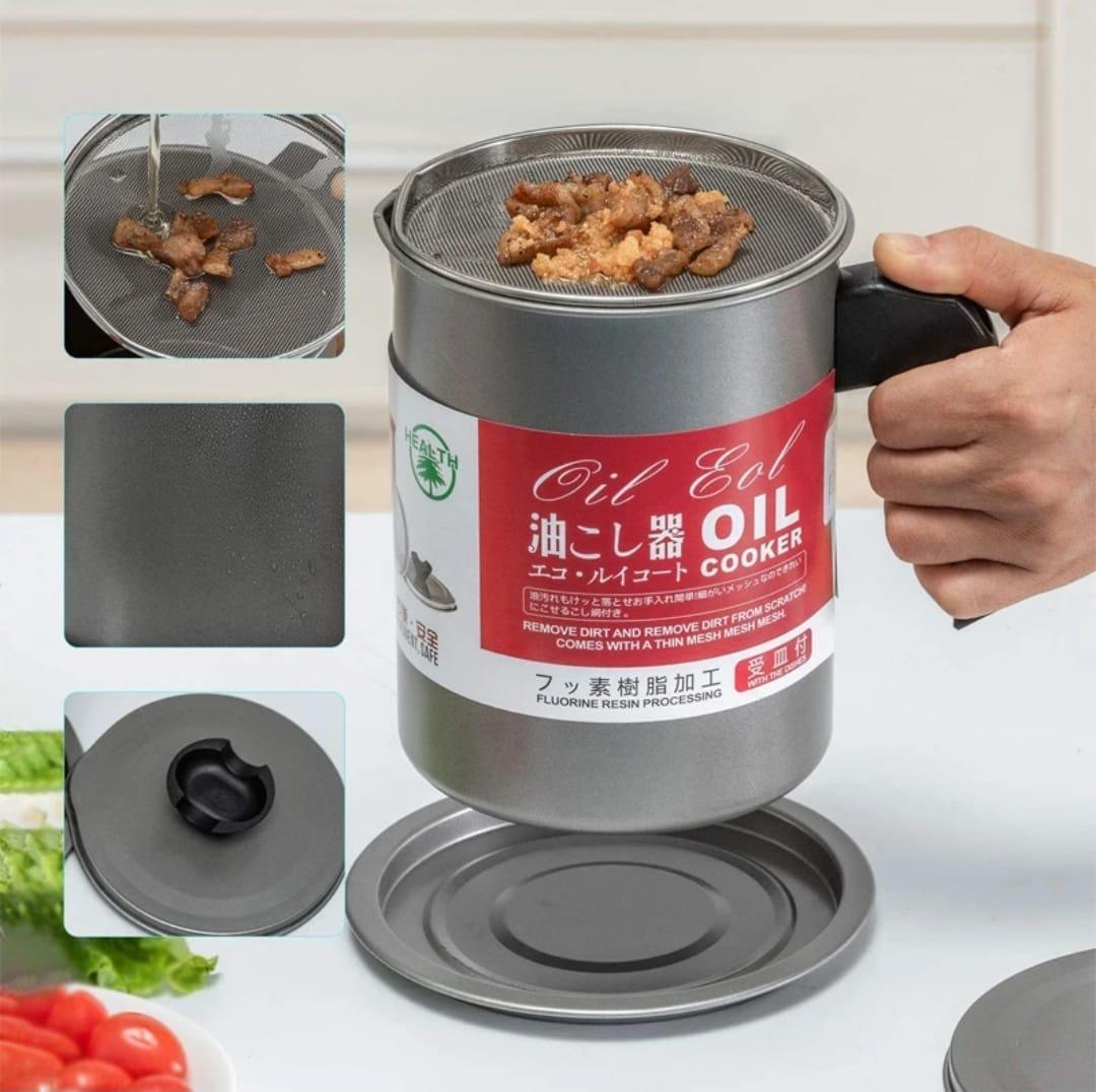 High Quality Fryer Oil Filter Pot  Carbon Steel oilcan with Stainless Steel Kitchen  Storage Jug Cooking Pot ( Without Box )
