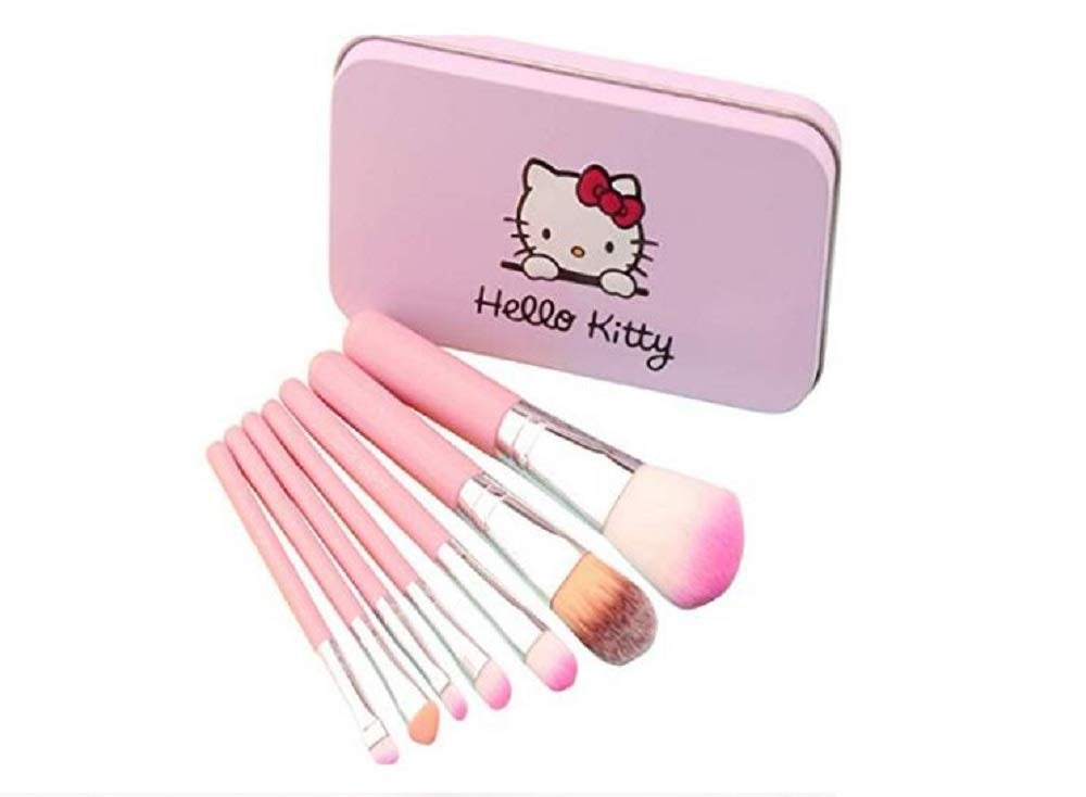 Pack of 7 Hello Kitty Makeup Brush Set | Makeup Foundation Powder Eye Shadow Brushes Set (Pink)