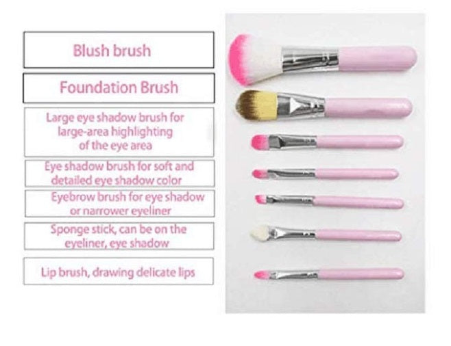 Pack of 7 Hello Kitty Makeup Brush Set | Makeup Foundation Powder Eye Shadow Brushes Set (Pink)