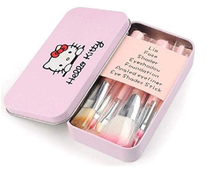 Pack of 7 Hello Kitty Makeup Brush Set | Makeup Foundation Powder Eye Shadow Brushes Set (Pink)