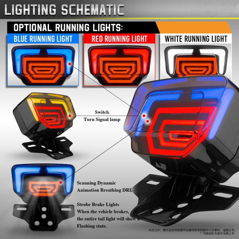 Motorcycles Bike Fancy Tail Light 70cc And 125cc LED Fancy Tail Light Stop Turn Signal with Scanning Dynamic Animation Breathing DRL