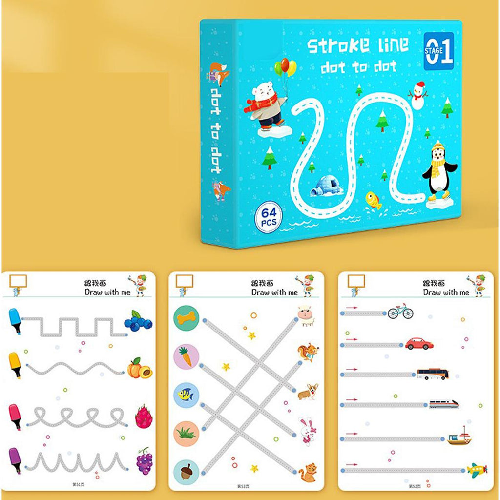 (A size Dubai imported )Stroke Line dot to dot Magical Tracing Workbook For Kids | Student Learning Book (64 pages stage 1 )