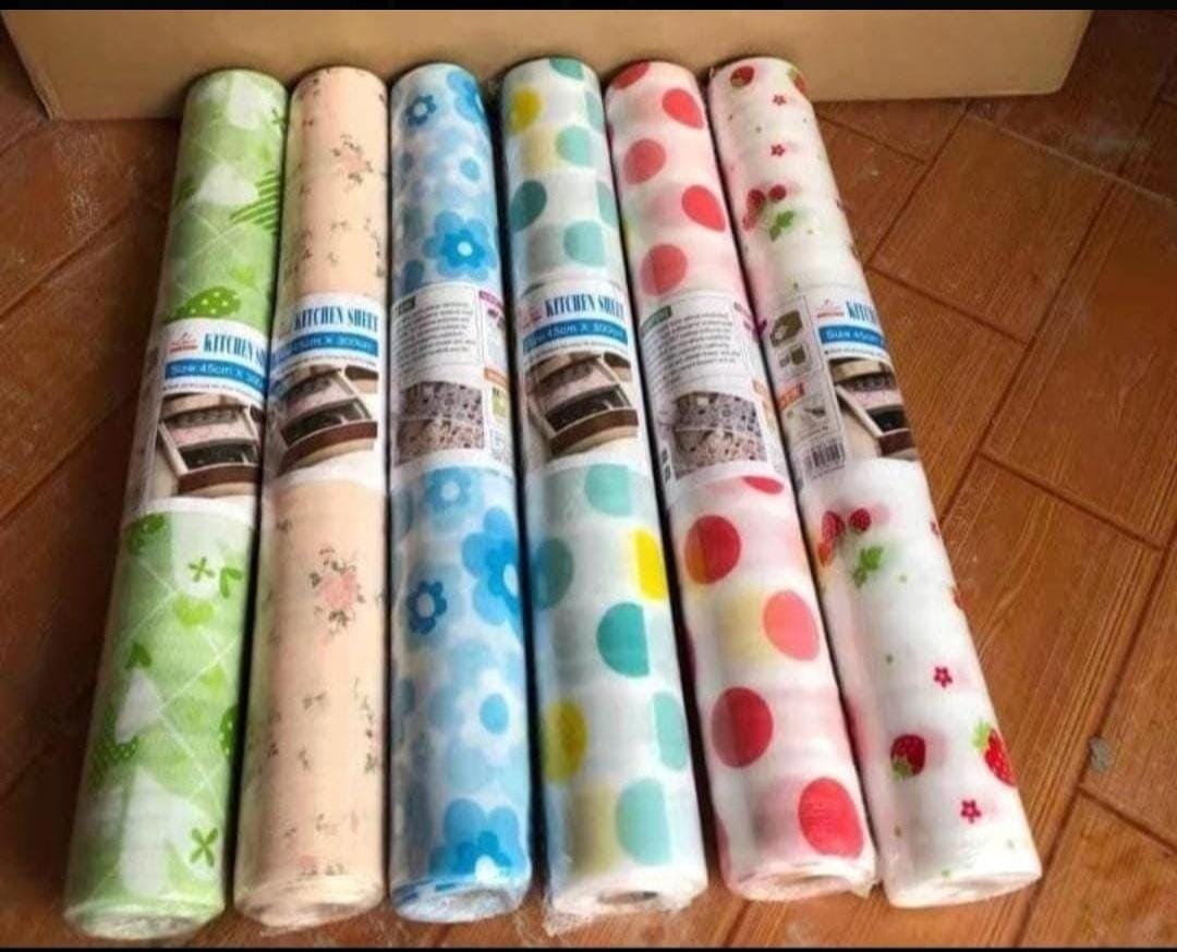 Non Slip Kitchen Printing Antibacterial Cabinet Plastic Foam Household Wardrobe Moisture Drawer mat Shelf Sheets (45?200) (random color)
