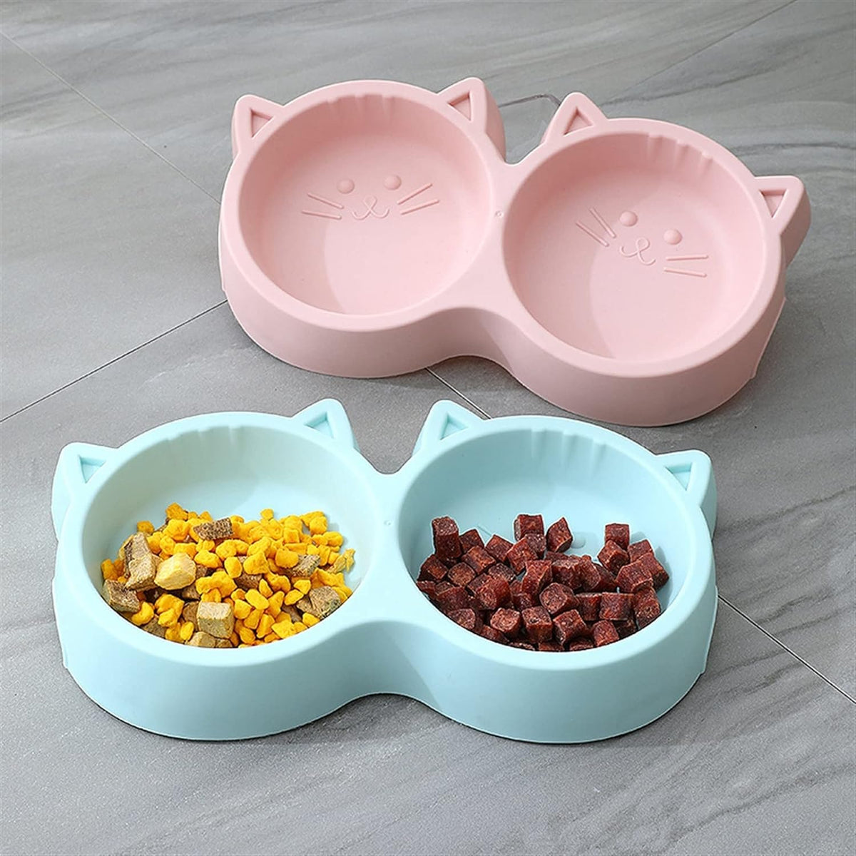 Cat Shaped Double food bowl Pet Plastic – photo 4