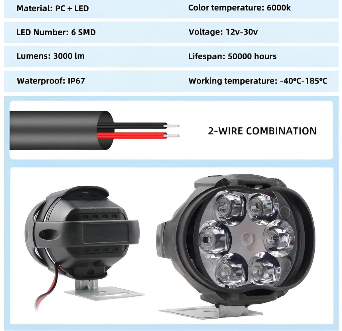 2PCS Work Lights 6 LED Motorcycle Headlight – photo 5