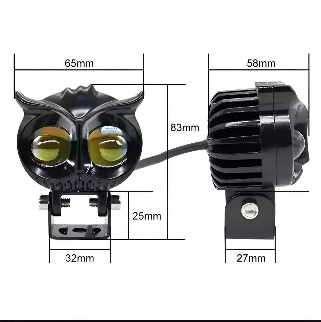 OWL Shape Fog Yellow-White &amp; Flash light Low &amp; High Beam Owl Plastic Body Spot Light for All Cars And Bikes 9V-60V 40W