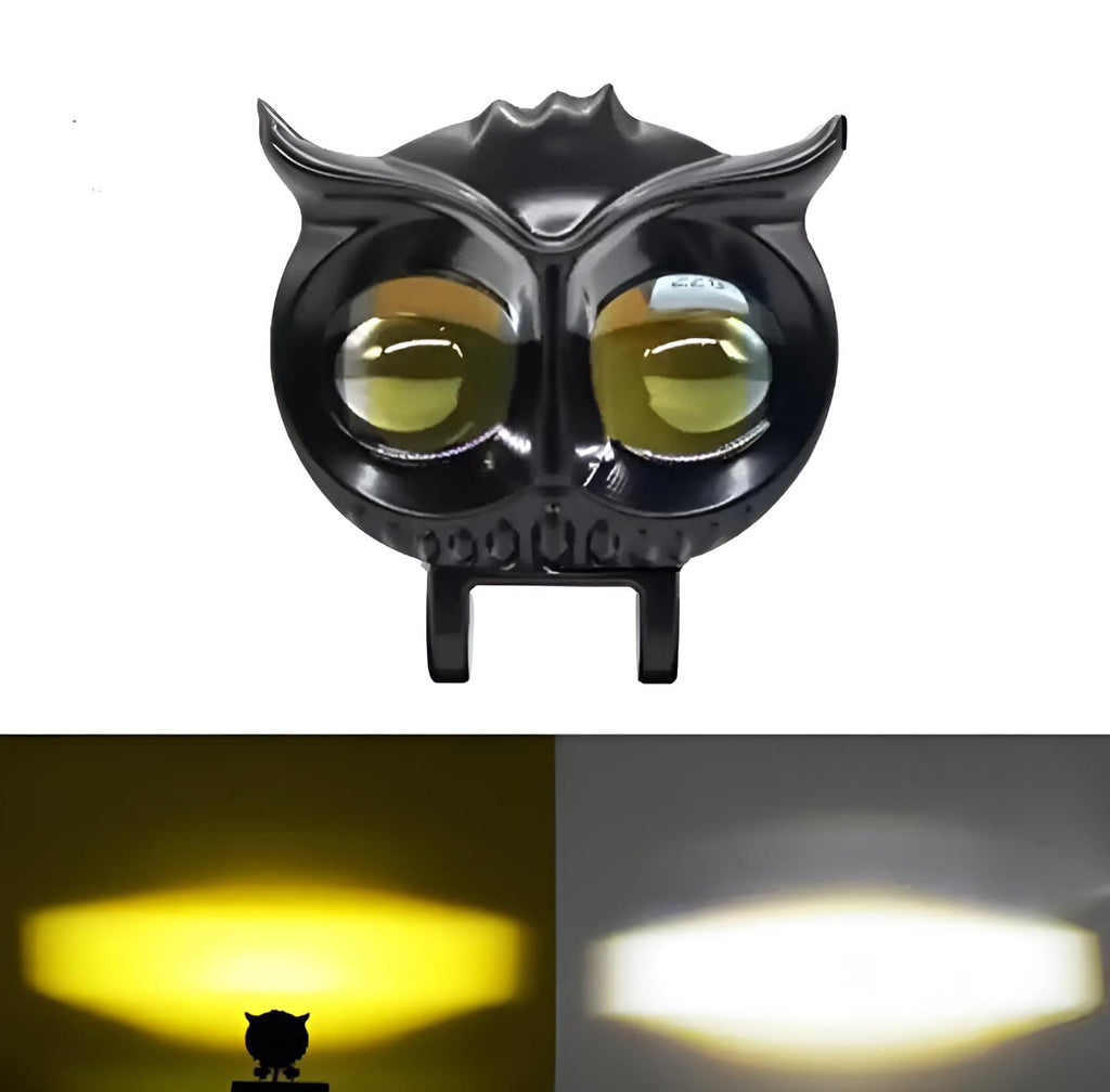 2 Pcs OWL Shape Fog Yellow-White &amp; Flash light Low &amp; High Beam Owl Plastic Body Spot Light for All Cars And Bikes 9V-60V 40W