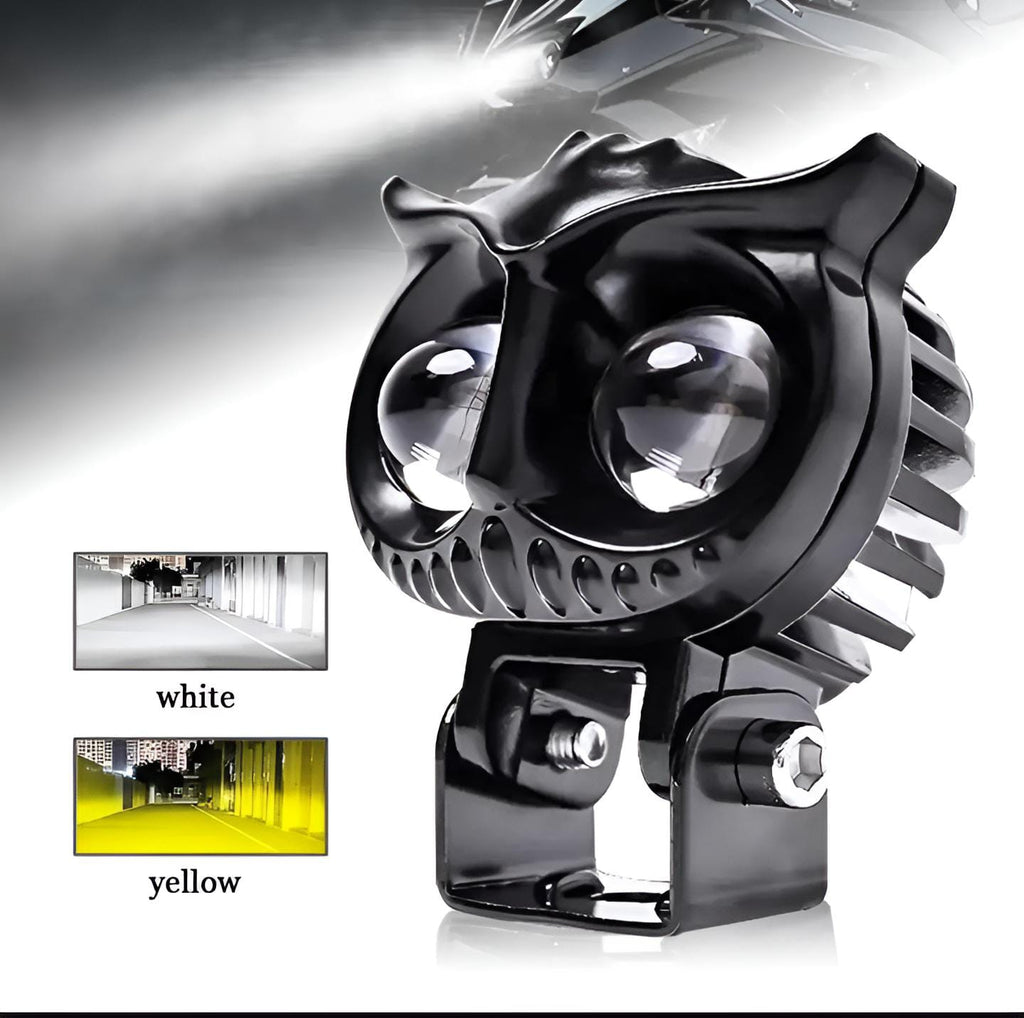 2 Pcs OWL Shape Fog Yellow-White &amp; Flash light Low &amp; High Beam Owl Plastic Body Spot Light for All Cars And Bikes 9V-60V 40W
