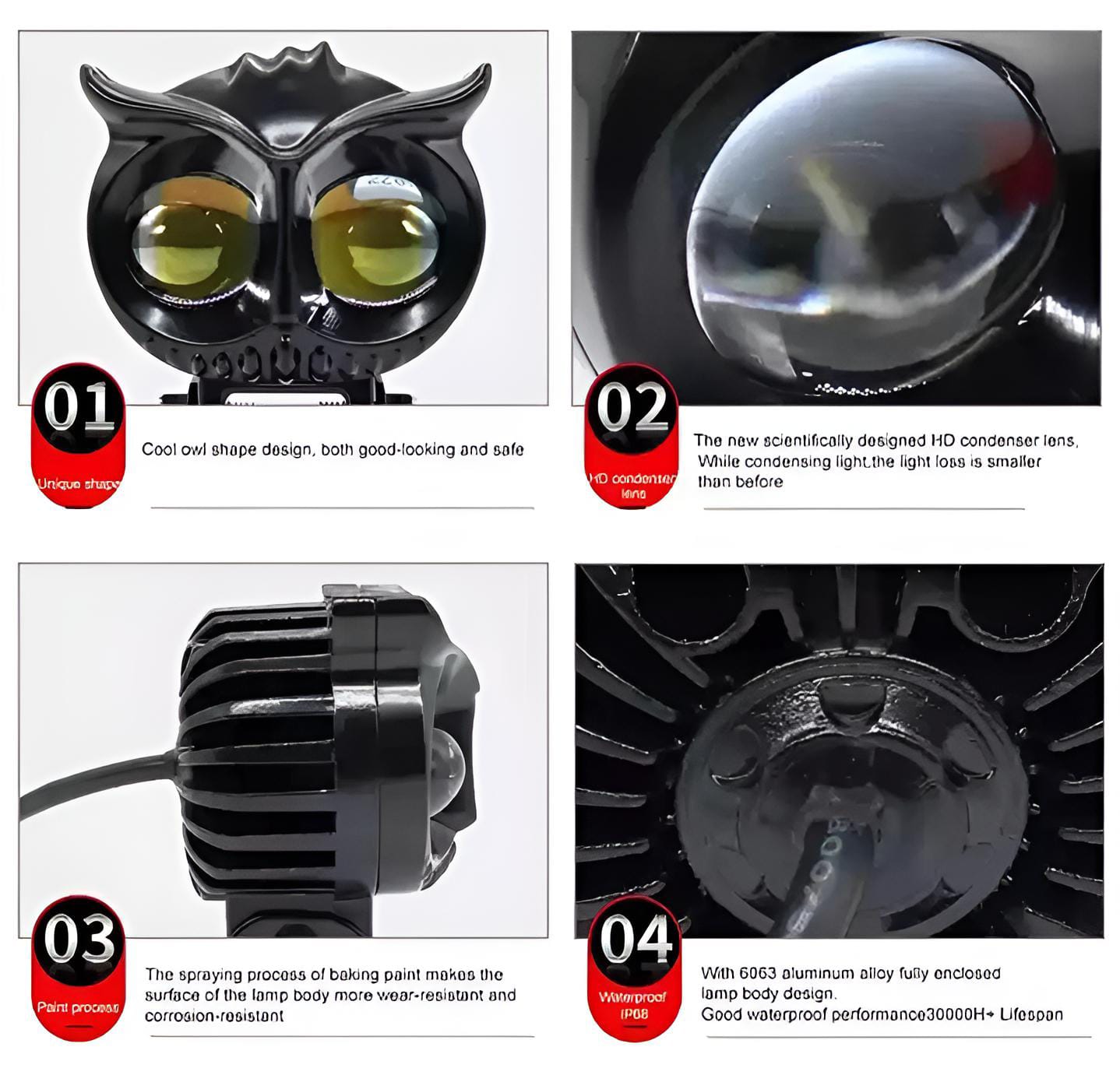 OWL Shape Fog Yellow-White &amp; Flash light Low &amp; High Beam Owl Plastic Body Spot Light for All Cars And Bikes 9V-60V 40W