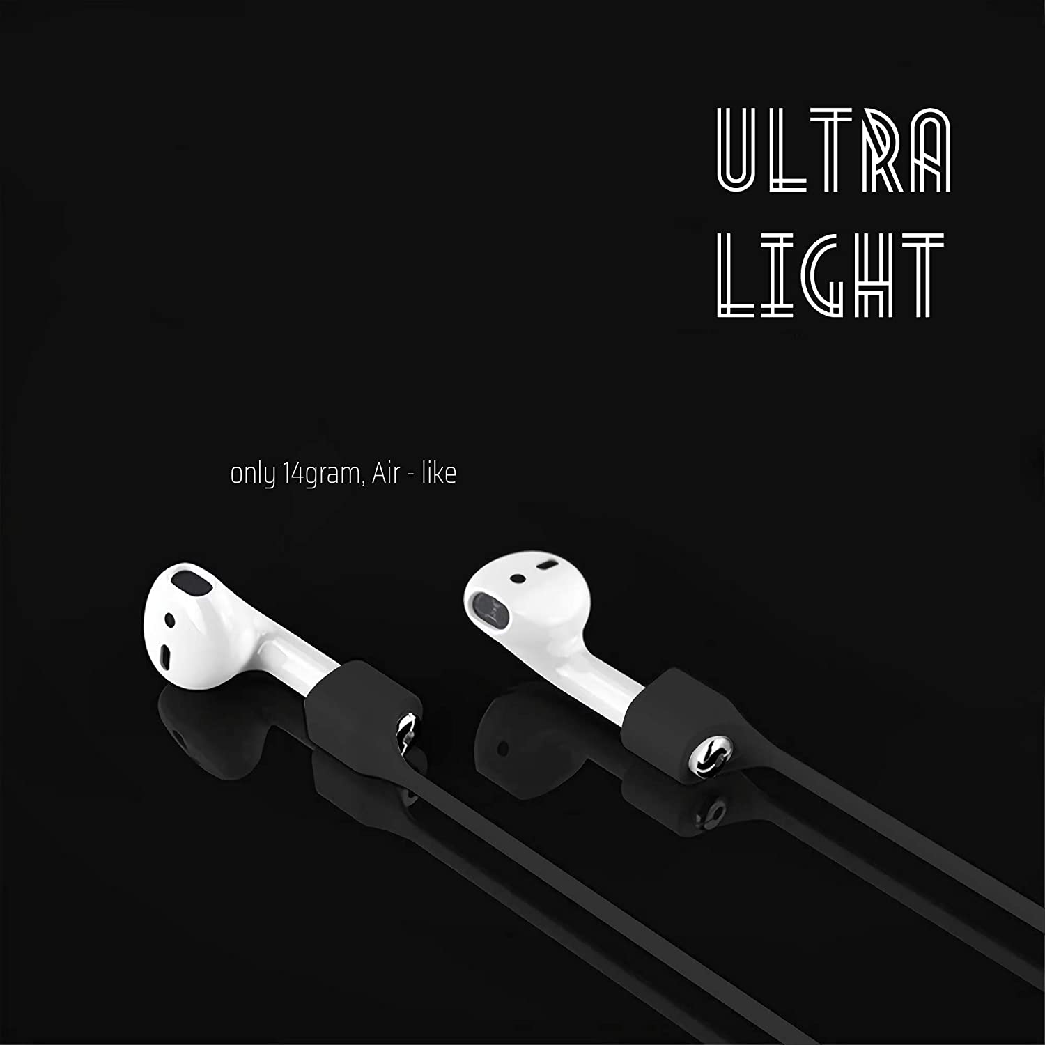 (Combo deal  1 Black x 1 White ) Anti Lost Silicone Earphone Rope Holder Cable For AirPods Strap Wireless Bluetooth Headphone Neck Strap Cord String 55CM