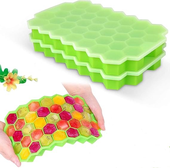 Silicone Ice Tray With Plastic Cover Cap | Push Pop Out Round Mini Ice Cube Trays - (1 PC) (random Color)