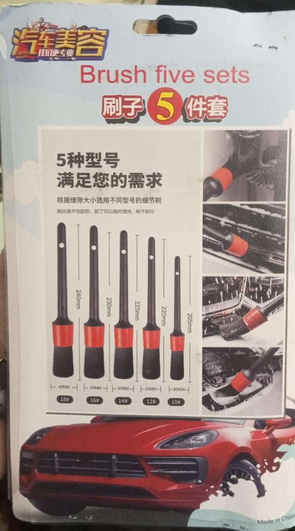 5 pcs Car Detailing Brushes Set of Different Sizes with Hanging Holder Option