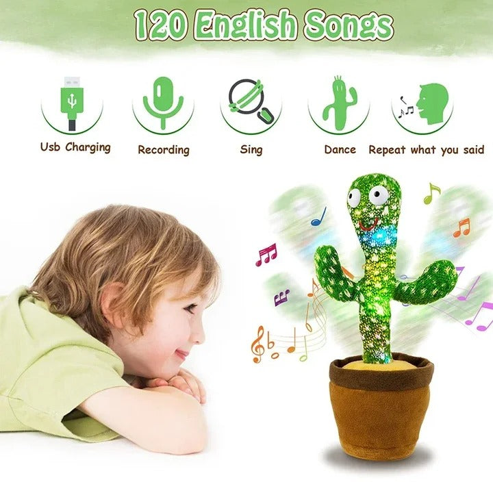 Interactive Dancing Cactus Toy �Singing, Talking, Voice Recording Plush with USB Rechargeable Function �Fun Educational Gift for Babies and Kids (Ages 6 Months &amp; Up) - Rechargeable &amp; With Box