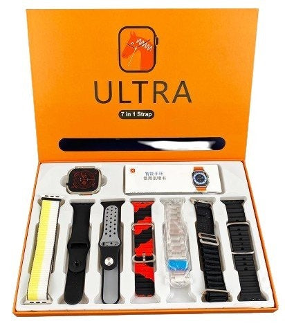 7-in-1 Ultra Smart Watch �Advanced Multi-Feature Fitness Tracker with Heart Rate Monitor, Sleep Tracking, Bluetooth Calling, Sports Modes &amp; More Random Color Straps - Smartwatch With 6 Silicone Stripes And 1 Metal Strip