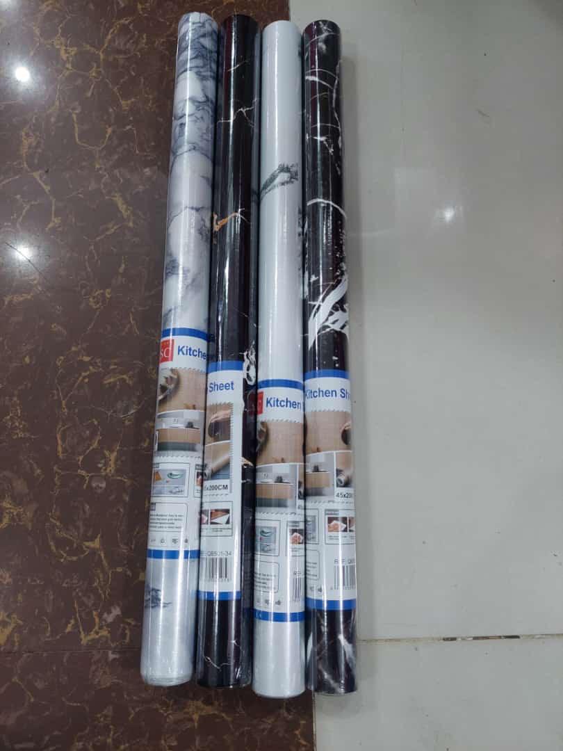 Deal (pack of 2 )Self Adhesive Sheet for Kitchen / Waterproof Anti Oil &amp; Heat Resistant Wallpaper Sheet (Black and white)Size 45?200