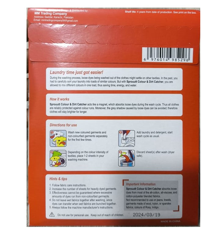 Sprouutt Color Grabber - 8 Sheets Stain Remover | Protects Laundry From Color Runs or Bleeds | Color Catcher, Dye Trapping Sheet