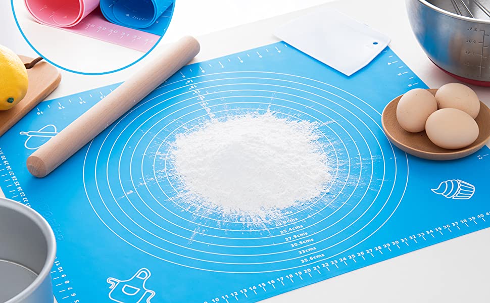 Big Size Silicone Baking Roti Mat With Measurements Heat Resistant Cookie Sheet Oven Liner | Non Stick Flour Rolling Mat | Baking Mat Kneading Dough Pad (Random Color)