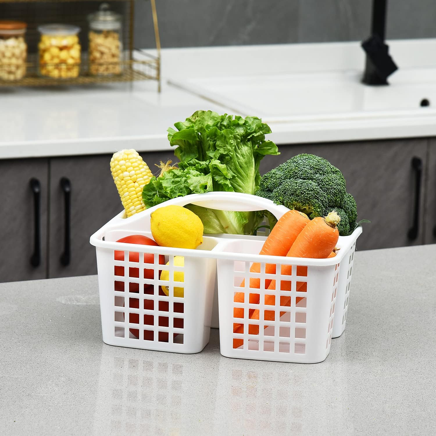 Plastic Bathroom Basket Kitchen Sink Basket Shower Caddy Basket with Compartments,(random color )