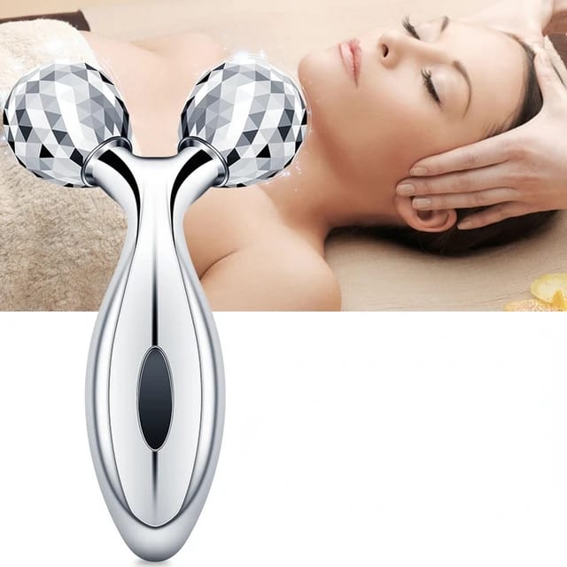 3D Face Massager Roller �360? Rotation Handheld Y-Shape Plastic Tool for Face Lifting, Anti-Wrinkle, Skin Firming, and Full Body Relaxation | NM-091 ( Random Color )