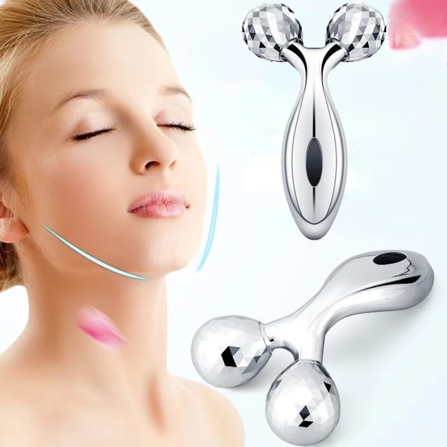 3D Face Massager Roller �360? Rotation Handheld Y-Shape Plastic Tool for Face Lifting, Anti-Wrinkle, Skin Firming, and Full Body Relaxation | NM-091 ( Random Color )
