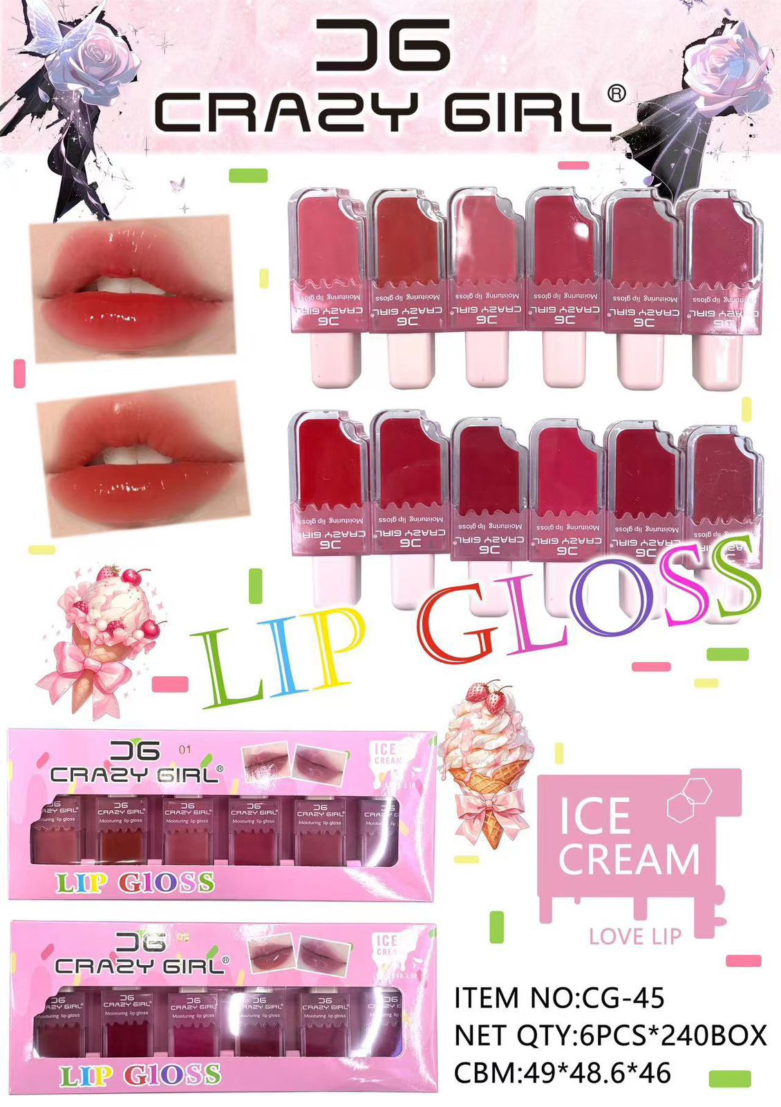 Pack of 06 -  Crazy Girl Ice Cream Matte Lipgloss | Best Quality Lip Gloss Set For Girls &amp; Womens