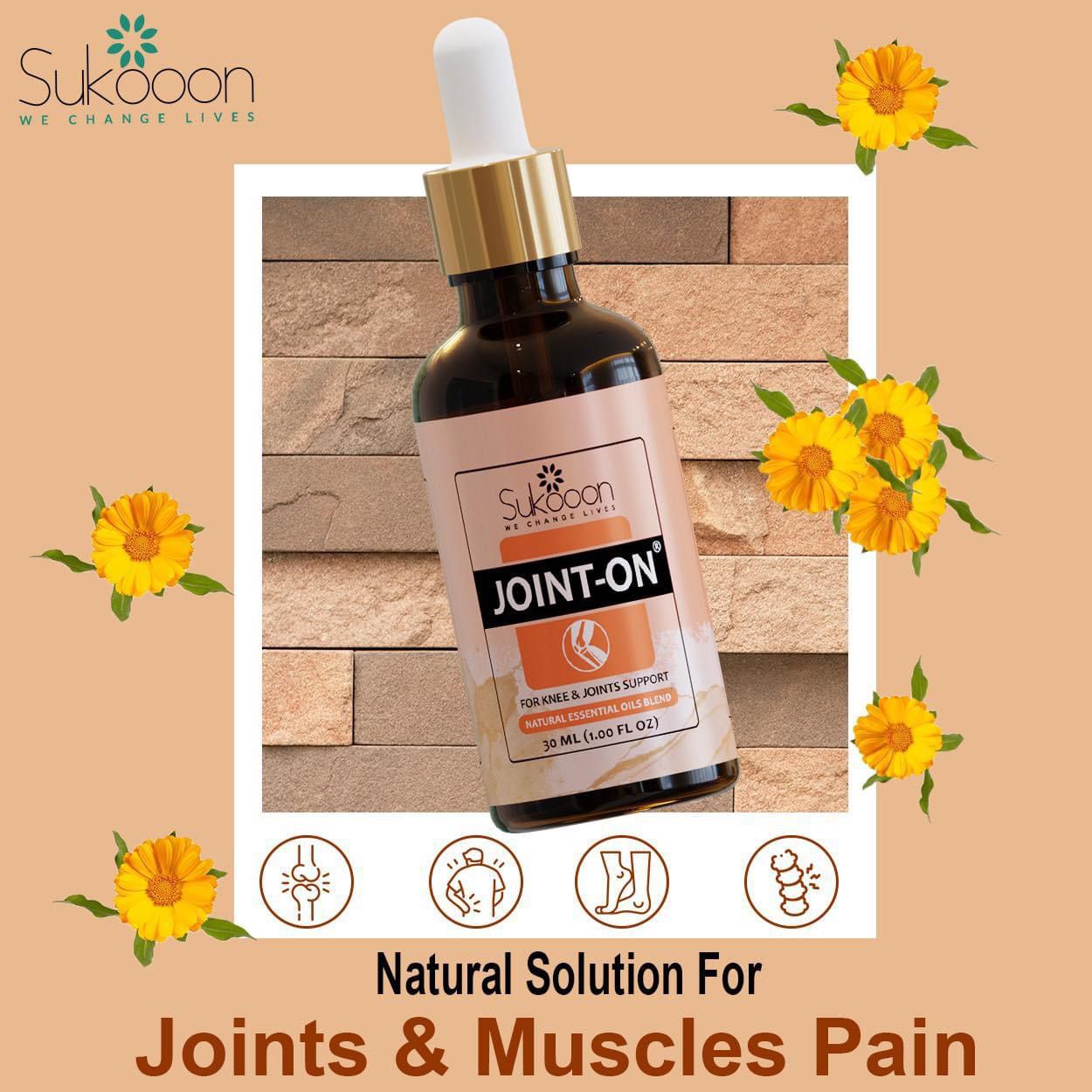 Sukoon Joint On Essential Oil Blend for pain in joints, back pain, arthritis pain, knee pain, tennis elbow, strains and sprains (30ml)